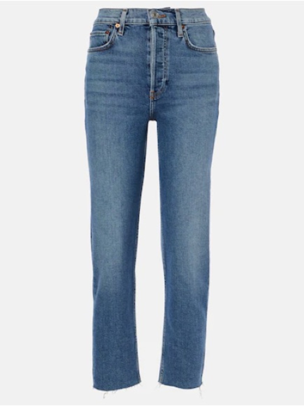 Re/Done 70s High Rise Stove Pipe Frayed Straight-Leg Jeans
